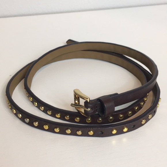 J. Crew Skinny Brown Belt w/ Brass Detail, Medium - Picture 1 of 2